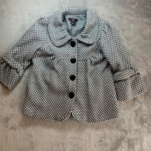Luii Jackets & Blazers - Luii Womens Grey White Geometric Button Front Swing Coat 3/4 Sleeve Size L